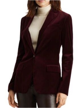 RALPH LAUREN Womens Velvet Blazer Jacket - Burgundy